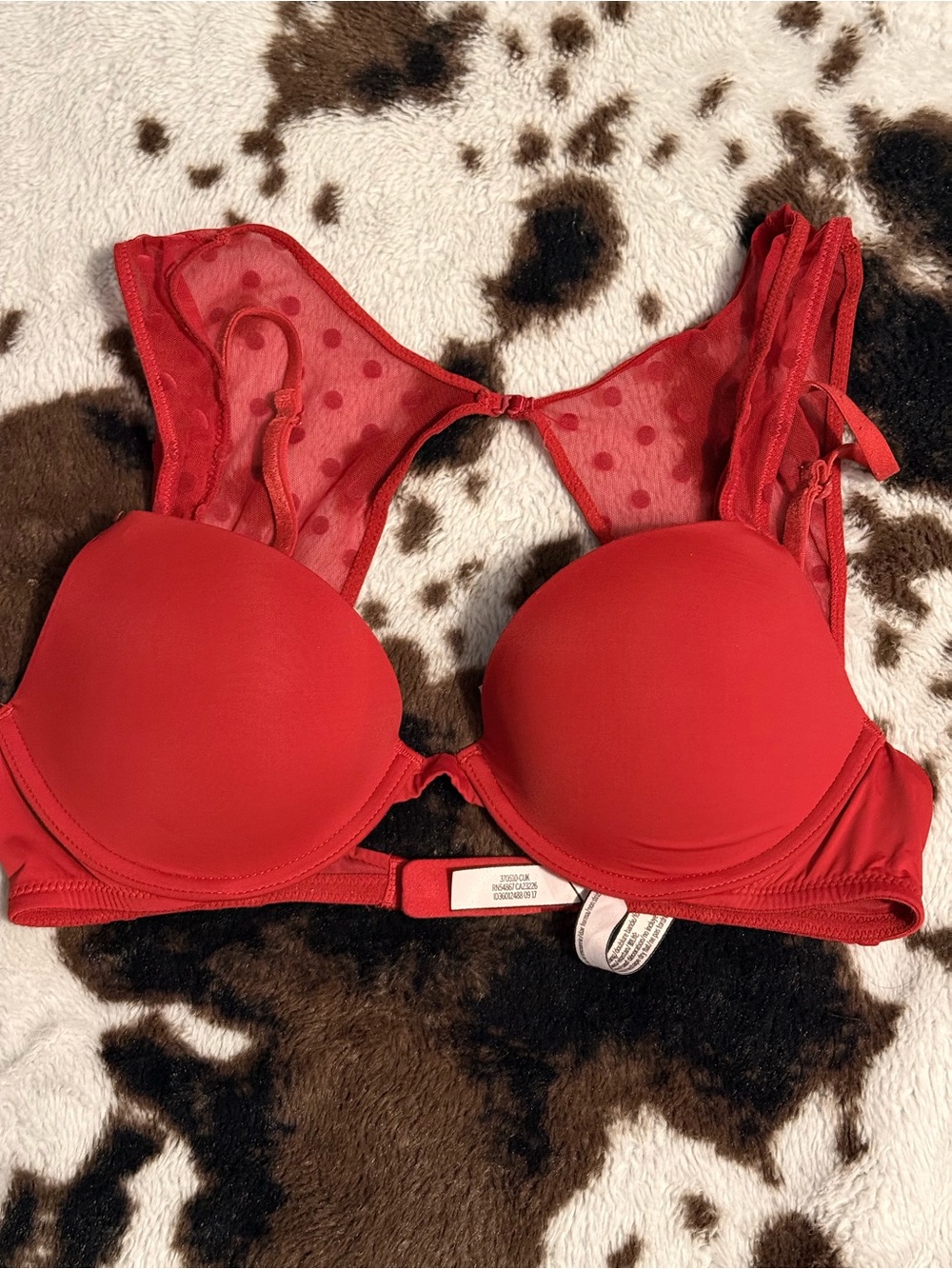 Victoria's Secret Red Push-Up Bra with Sheer Polka Dot Back
